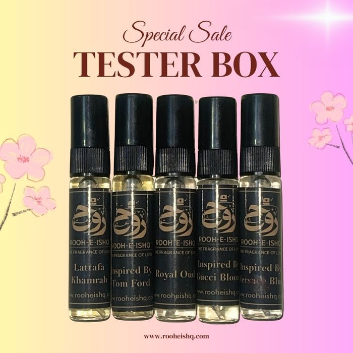 5 Perfumes Tester Box By Rooh-E-Ishq – 5 Premium Long Lasting Fragrance Testers